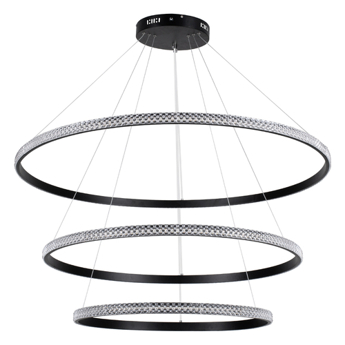 GloboStar® DIAMOND TRIO 61140-DECO Κρεμαστό Φωτιστικό Δαχτυλίδι-Κύκλος LED CCT 150W 18379lm 360° AC 220-240V - Εναλλαγή Φωτισμού μέσω Τηλεχειριστηρίου All In One Ψυχρό 6000k+Φυσικό 4500k+Θερμό 2700k Dimmable Φ60+80+100cm - Μαύρο - 3 Years Warranty