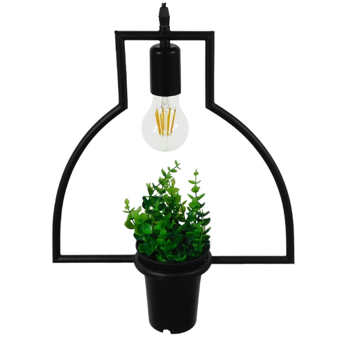 GloboStar® FLOWERPOT 10001209 Μοντέρνο Κρεμαστό Φωτιστικό Ανάρτηση Μονόφωτο 1 x E27 IP20 Μαύρο Μέταλλο με Πράσινο Πλαστικό - Μ34 x Π34 x Y34cm