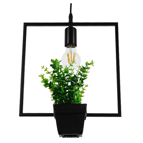 GloboStar® FLOWERPOT 10001211 Μοντέρνο Κρεμαστό Φωτιστικό Ανάρτηση Μονόφωτο 1 x E27 IP20 Μαύρο Μέταλλο με Πράσινο Πλαστικό - Μ30 x Π30 x Υ30cm