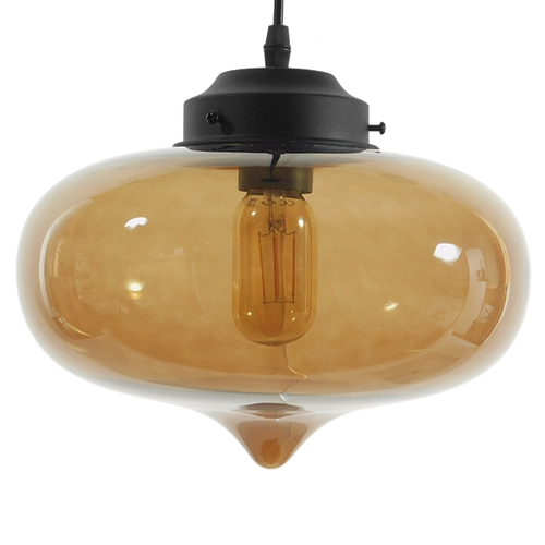GloboStar® QUINN 01029 Vintage Κρεμαστό Φωτιστικό Ανάρτηση Μονόφωτο 1 x E27 IP20 Μελί Γυαλί με Μαύρο Μέταλλο - Μ26 x Π26 x Υ20cm