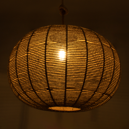 GloboStar® MANDALA 00732 Boho Κρεμαστό Φωτιστικό Πλέγμα Μονόφωτο 1 x E27 IP20 Μπεζ Σχοινί - Μ80 x Π80 x Υ60cm