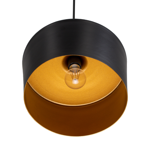 GloboStar® ROCKFORD 01287-A Μοντέρνο Κρεμαστό Φωτιστικό Καμπάνα Μονόφωτο 1 x E27 IP20 Μαύρο & Χρυσό Μέταλλο - Μ30 x Π30 x Y30cm