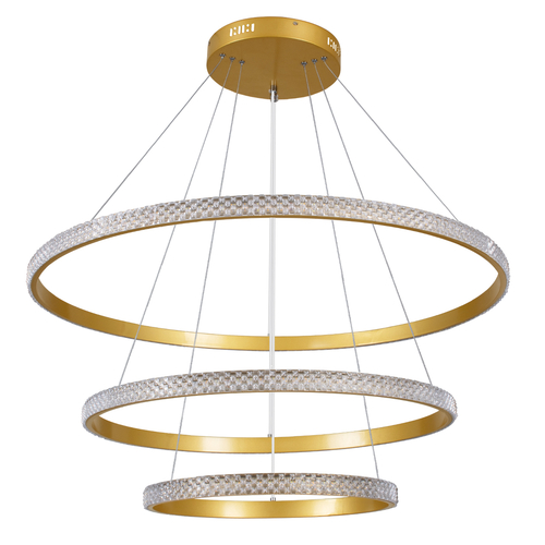 GloboStar® DIAMOND TRIO 61139 Κρεμαστό Φωτιστικό Δαχτυλίδι-Κύκλος LED CCT 120W 14723lm 360° AC 220-240V - Εναλλαγή Φωτισμού μέσω Τηλεχειριστηρίου All In One Ψυχρό 6000k+Φυσικό 4500k+Θερμό 2700k Dimmable Φ40+60+80cm - Χρυσό Βούρτσας - 3 Years Warranty