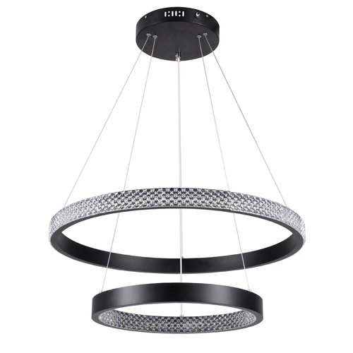 GloboStar® DIAMOND DUO 61150 Κρεμαστό Φωτιστικό Δαχτυλίδι-Κύκλος LED CCT 75W 8743lm 360° AC 220-240V - Εναλλαγή Φωτισμού μέσω Τηλεχειριστηρίου All In One Ψυχρό 6000k+Φυσικό 4500k+Θερμό 2700k Dimmable Φ40+60cm - Μαύρο - 3 Years Warranty