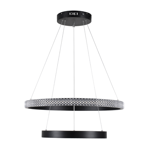 GloboStar® DIAMOND DUO 61150 Κρεμαστό Φωτιστικό Δαχτυλίδι-Κύκλος LED CCT 75W 8743lm 360° AC 220-240V - Εναλλαγή Φωτισμού μέσω Τηλεχειριστηρίου All In One Ψυχρό 6000k+Φυσικό 4500k+Θερμό 2700k Dimmable Φ40+60cm - Μαύρο - 3 Years Warranty
