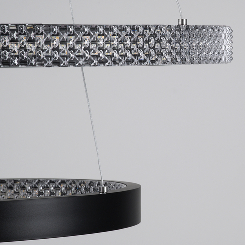 GloboStar® DIAMOND DUO 61150-DECO Κρεμαστό Φωτιστικό Δαχτυλίδι-Κύκλος LED CCT 75W 8743lm 360° AC 220-240V - Εναλλαγή Φωτισμού μέσω Τηλεχειριστηρίου All In One Ψυχρό 6000k+Φυσικό 4500k+Θερμό 2700k Dimmable Φ40+60cm - Μαύρο - 3 Years Warranty