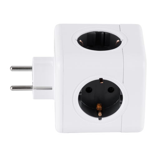 GloboStar® TRAVEL PowerCube PRO Certified 79627 Πολύπριζο 5 Θέσεων με 5 Πρίζες Ασφαλείας Childproof EU Schuko AC 220-240V Μ7.5 x Π11.5 x Υ7.5 - Λευκό με Γκρι - Max Load 3680W/16A