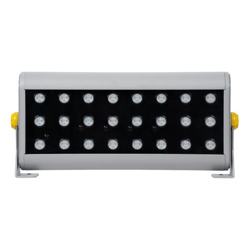 GloboStar® FLOOD-HENA 90643 Προβολέας Wall Washer για Φωτισμό Κτιρίων LED 48W 4800lm 30° DC 24V Αδιάβροχο IP65 Μ39 x Π6 x Υ17cm Πολύχρωμο RGB DMX512 - Ασημί - 3 Years Warranty