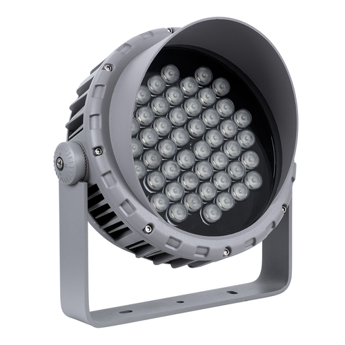GloboStar® FLOOD-MENA 90646 Προβολέας Wall Washer με Αντιθαμβωτική Γρίλια για Φωτισμό Κτιρίων LED 48W 4320lm 30° AC 220-240V Αδιάβροχο IP65 Φ25 x Υ18cm Θερμό Λευκό 3000K - Ασημί - 3 Years Warranty