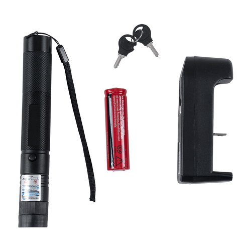 GloboStar® 78998 Φορητό Επαναφορτιζόμενο Laser Pointer 5Mw Class 3 DOT Zoom με Extra Κεφαλή για Dot Effects με Μπαταρία 18650 Li-ion 4800mAh & Φορτιστή - Μπλε 450nm Φ2.2 x Υ15cm
