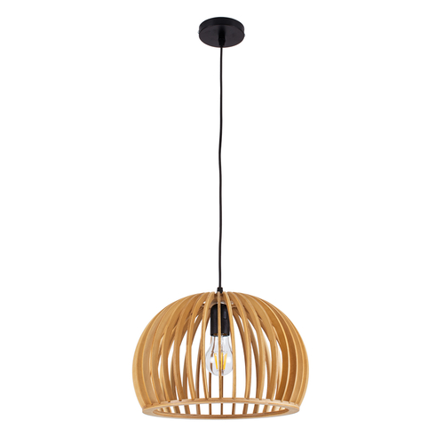 GloboStar® SCANDINAVIA 01698 Μοντέρνο Κρεμαστό Φωτιστικό Πλέγμα Μονόφωτο 1 x E27 IP20 Μπεζ Ξύλο - Μ33 x Π33 x Υ20cm