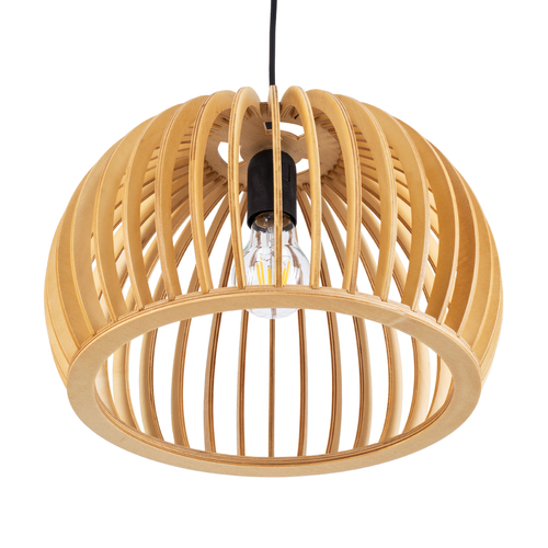 GloboStar® SCANDINAVIA 01698 Μοντέρνο Κρεμαστό Φωτιστικό Πλέγμα Μονόφωτο 1 x E27 IP20 Μπεζ Ξύλο - Μ33 x Π33 x Υ20cm