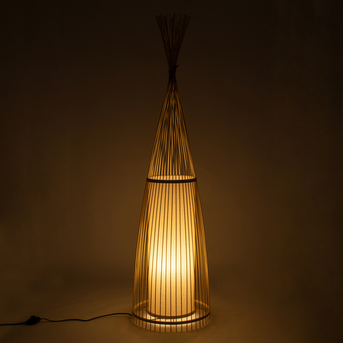 GloboStar® AZORES 01755 Boho Επιδαπέδιο Φωτιστικό Μονόφωτο 1 x E27 IP20 Μπεζ Ξύλο - Μ40 x Π40 x Υ150cm