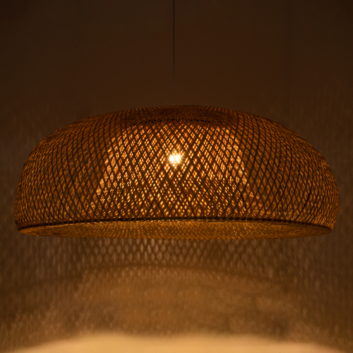 GloboStar® SAN TROPEZ 00673 Boho Κρεμαστό Φωτιστικό Πλέγμα Μονόφωτο 1 x E27 IP20 Μπεζ Ξύλο - Μ100 x Π100 x Y35cm