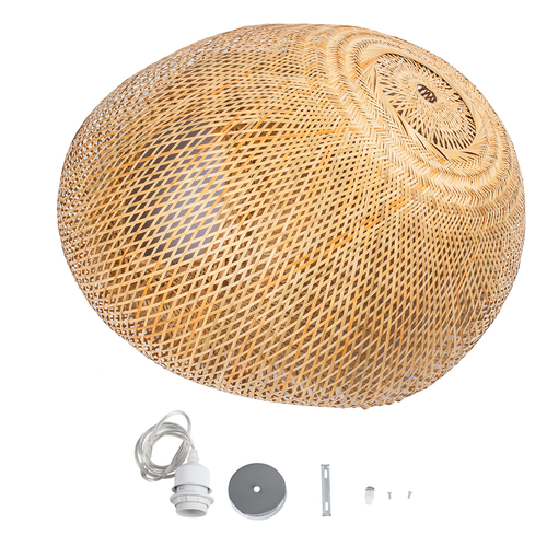 GloboStar® CARIBBEAN 01784 Μοντέρνο Κρεμαστό Φωτιστικό Πλέγμα Μονόφωτο 1 x E27 IP20 Μπεζ Ξύλο - Μ80 x Π80 x Υ35cm