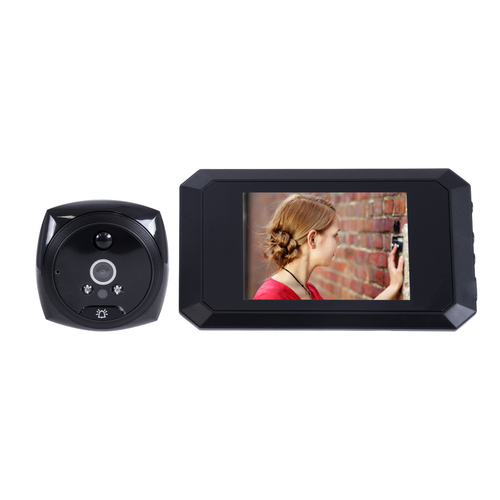GloboStar® 86063 Επαναφορτιζόμενη Ψηφιακή Έξυπνη Camera Εξώπορτας 90° Μοιρών με Έγχρωμη Οθόνη 4.1 Inches - USB - Νυχτερινή Όραση με LED IR - Κουδούνι - Μαύρο