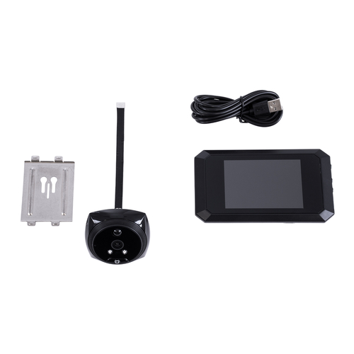 GloboStar® 86063 Επαναφορτιζόμενη Ψηφιακή Έξυπνη Camera Εξώπορτας 90° Μοιρών με Έγχρωμη Οθόνη 4.1 Inches - USB - Νυχτερινή Όραση με LED IR - Κουδούνι - Μαύρο