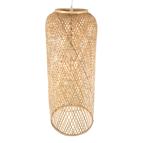 GloboStar® CALERO 01711 Boho Κρεμαστό Φωτιστικό Πλέγμα Μονόφωτο 1 x E27 IP20 Μπεζ Ξύλο - Μ30 x Π30 x Υ70cm