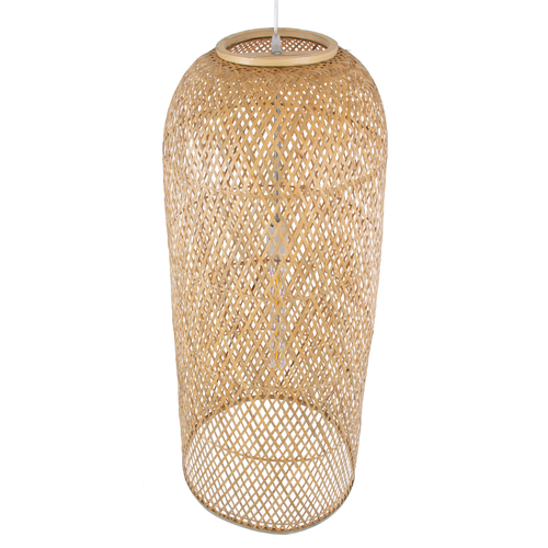 GloboStar® CALERO 01712 Boho Κρεμαστό Φωτιστικό Πλέγμα Μονόφωτο 1 x E27 IP20 Μπεζ Ξύλο - Μ40 x Π40 x Υ90cm