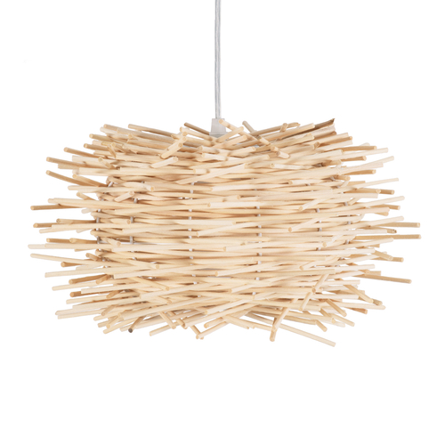 GloboStar® MINORCA 01729 Boho Κρεμαστό Φωτιστικό Ανάρτηση Μονόφωτο 1 x E27 IP20 Μπεζ Ξύλο - Μ30 x Π30 x Υ18cm