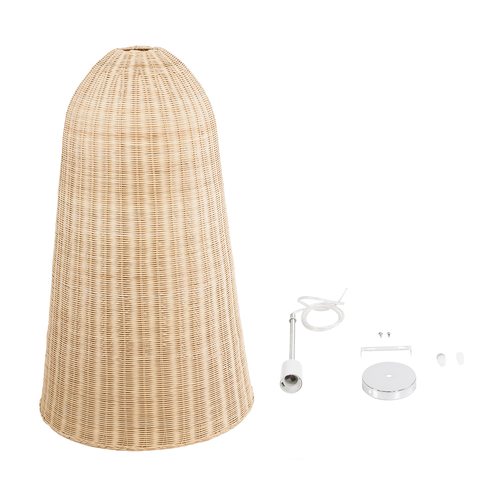 GloboStar® FAROL 01746 Boho Κρεμαστό Φωτιστικό Καμπάνα Μονόφωτο 1 x E27 IP20 Μπεζ Ξύλο - Μ60 x Π60 x Y100cm