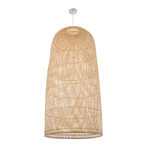 GloboStar® CALERO 00670 Boho Κρεμαστό Φωτιστικό Καμπάνα Μονόφωτο 1 x E27 IP20 Μπεζ Ξύλο - Μ60 x Π60 x Y120cm