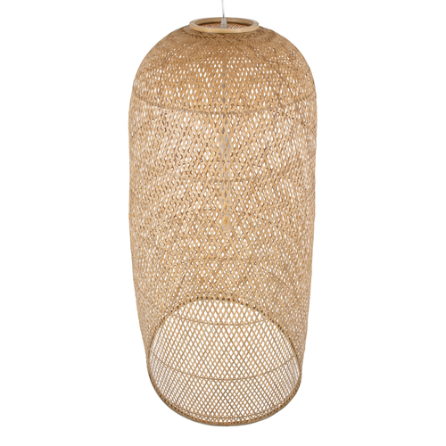 GloboStar® CALERO 00670 Boho Κρεμαστό Φωτιστικό Καμπάνα Μονόφωτο 1 x E27 IP20 Μπεζ Ξύλο - Μ60 x Π60 x Y120cm