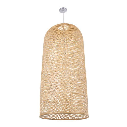 GloboStar® CALERO 00671 Boho Κρεμαστό Φωτιστικό Καμπάνα Μονόφωτο 1 x E27 IP20 Μπεζ Ξύλο - Μ50 x Π50 x Y110cm