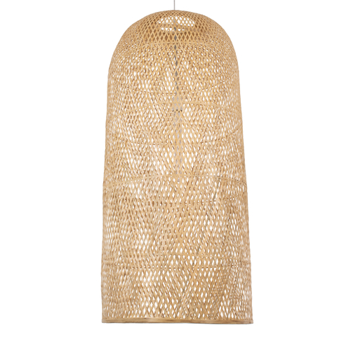 GloboStar® CALERO 00671 Boho Κρεμαστό Φωτιστικό Καμπάνα Μονόφωτο 1 x E27 IP20 Μπεζ Ξύλο - Μ50 x Π50 x Y110cm