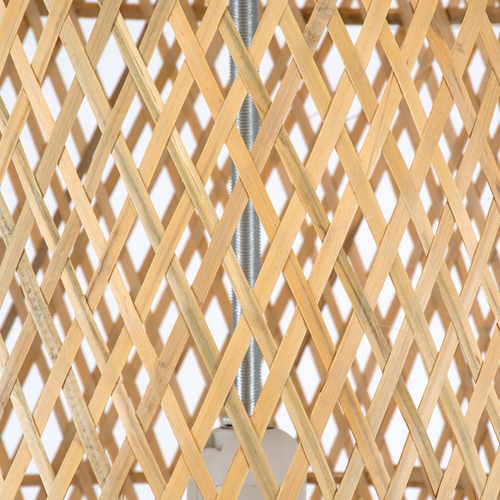 GloboStar® CALERO 00671 Boho Κρεμαστό Φωτιστικό Καμπάνα Μονόφωτο 1 x E27 IP20 Μπεζ Ξύλο - Μ50 x Π50 x Y110cm