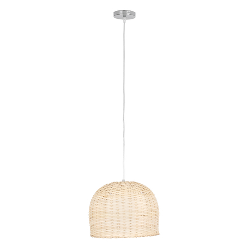 GloboStar® BERMUDA 01708 Boho Κρεμαστό Φωτιστικό Καμπάνα Μονόφωτο 1 x E27 IP20 Μπεζ Ξύλο - Μ31 x Π31 x Y22cm