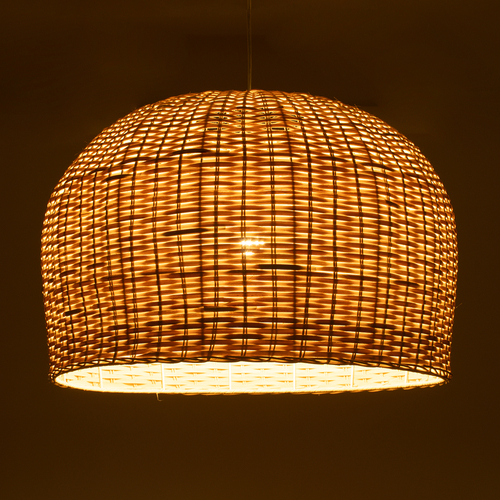 GloboStar® BERMUDA 01709 Boho Κρεμαστό Φωτιστικό Καμπάνα Μονόφωτο 1 x E27 IP20 Μπεζ Ξύλο - Μ50 x Π50 x Y34cm