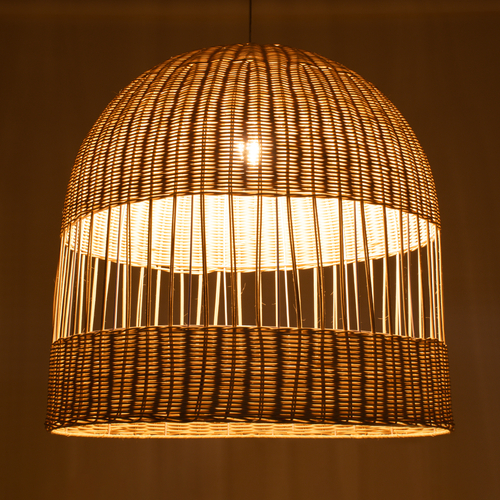 GloboStar® LUCIA 01726 Boho Κρεμαστό Φωτιστικό Πλέγμα Μονόφωτο 1 x E27 IP20 Μπεζ Ξύλο - Μ60 x Π60 x Y60cm