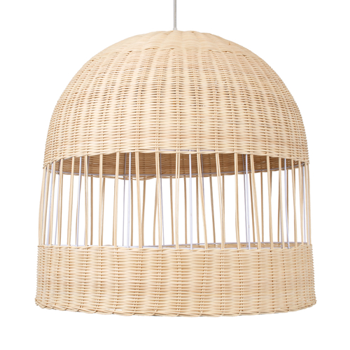 GloboStar® LUCIA 01726 Boho Κρεμαστό Φωτιστικό Πλέγμα Μονόφωτο 1 x E27 IP20 Μπεζ Ξύλο - Μ60 x Π60 x Y60cm