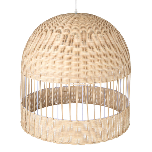 GloboStar® LUCIA 01726 Boho Κρεμαστό Φωτιστικό Πλέγμα Μονόφωτο 1 x E27 IP20 Μπεζ Ξύλο - Μ60 x Π60 x Y60cm