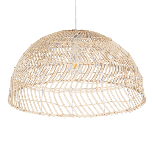 GloboStar® COMORES 01728 Boho Κρεμαστό Φωτιστικό Πλέγμα Μονόφωτο 1 x E27 IP20 Μπεζ Ξύλο - Μ60 x Π60 x Y29cm
