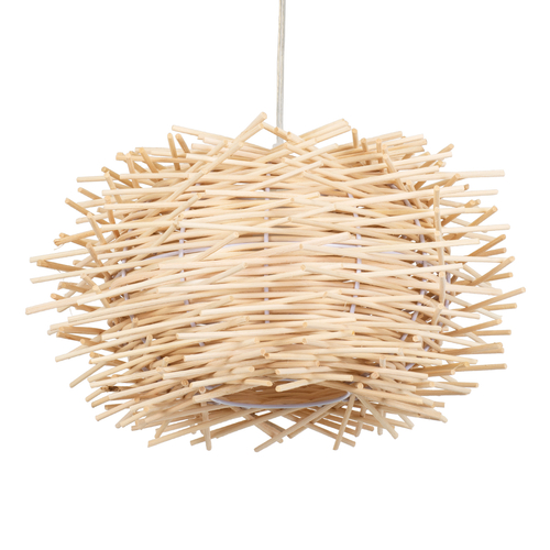 GloboStar® MINORCA 01730 Boho Κρεμαστό Φωτιστικό Ανάρτηση Μονόφωτο 1 x E27 IP20 Μπεζ Ξύλο - Μ35 x Π35 x Y23cm