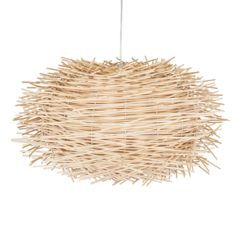 GloboStar® MINORCA 01731 Boho Κρεμαστό Φωτιστικό Ανάρτηση Μονόφωτο 1 x E27 IP20 Μπεζ Ξύλο - Μ60 x Π60 x Y35cm