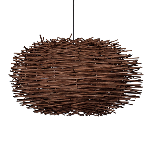 GloboStar® MINORCA 01734 Boho Κρεμαστό Φωτιστικό Ανάρτηση Μονόφωτο 1 x E27 IP20 Καφέ Ξύλο - Μ60 x Π60 x Y35cm