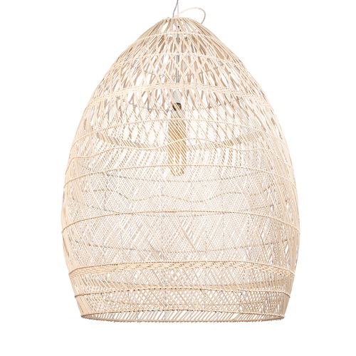 GloboStar® MALIBU 01812 Boho Κρεμαστό Φωτιστικό Καμπάνα Μονόφωτο 1 x E27 IP20 Μπεζ Ξύλο - Μ95 x Π95 x Υ125cm