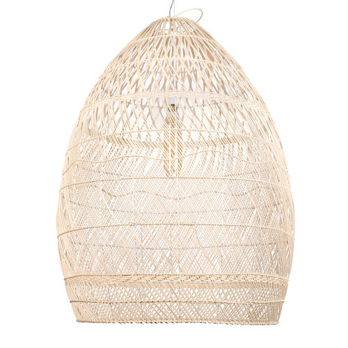 GloboStar® MALIBU 01812 Boho Κρεμαστό Φωτιστικό Καμπάνα Μονόφωτο 1 x E27 IP20 Μπεζ Ξύλο - Μ95 x Π95 x Υ125cm