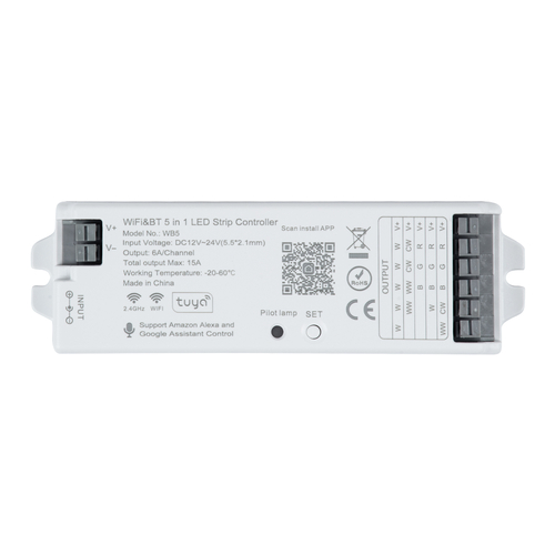 GloboStar® 73008 Ασύρματος WiFi LED RGBW+WW+CCT Controller IOS/Android 5in1 Bluetooth 2.4Ghz DC 12-24V Max 360W