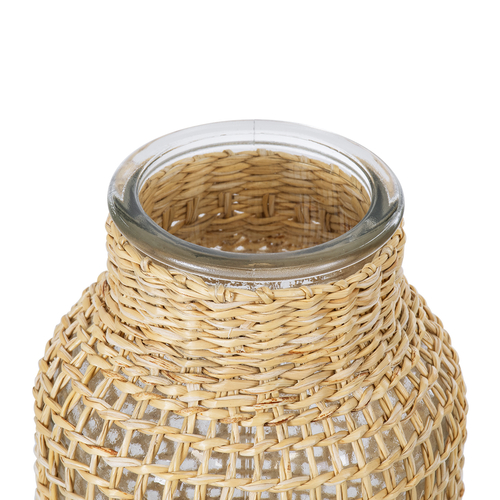 GloboStar® MANDY 35619 Διακοσμητικό Βάζο Γυάλινο Διάφανο με Μπαμπού Φ8.5 x Υ17cm