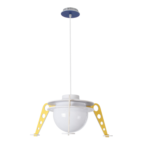 GloboStar® UFO 61581 Παιδικό Κρεμαστό Φωτιστικό Φιγούρα Μονόφωτο 1 x E27 IP20 Κίτρινο, Μπλε & Λευκό Πλαστικό - Μ58 x Π58 x Υ24cm
