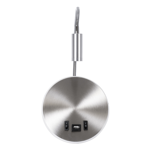 GloboStar® GOOSE 60884 Μοντέρνο Φωτιστικό Τοίχου - Απλίκα Ξενοδοχείου Bed Side LED 6W 600lm 36° & 360° AC 220-240V - Reading Light & 360° Κρυφός Φωτισμός - Φορτιστής USB 3A - Μ15.5 x Π15 x Υ30.5cm - Φυσικό Λευκό 4500K - Ασημί Νίκελ - 3 Xρόνια Εγγύηση