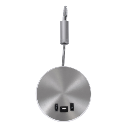 GloboStar® GOOSE 60884 Μοντέρνο Φωτιστικό Τοίχου - Απλίκα Ξενοδοχείου Bed Side LED 6W 600lm 36° & 360° AC 220-240V - Reading Light & 360° Κρυφός Φωτισμός - Φορτιστής USB 3A - Μ15.5 x Π15 x Υ30.5cm - Φυσικό Λευκό 4500K - Ασημί Νίκελ - 3 Xρόνια Εγγύηση