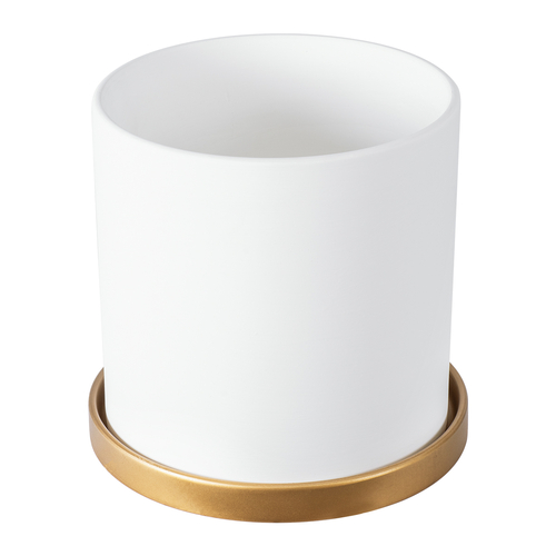 GloboStar® Artificial Garden KASOS 20445 Πήλινο Κεραμικό Κασπώ Γλάστρα - Flower Pot Λευκό με Χρυσό Φ20cm x Υ20cm