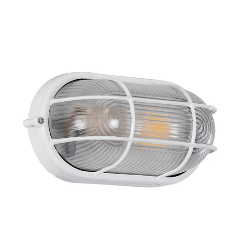 GloboStar® BOATLIGHT 61582 Vintage Industrial Φωτιστικό Τοίχου - Απλίκα - Καραβοχελώνα Εξωτερικού Χώρου Μονόφωτο 1 x E27 AC220-240V Αδιάβροχο IP65 - Σώμα Αλουμινίου & Tempered Glass - Μ21 x Π10.4 x Υ9cm - Λευκό - Οβάλ - 5 Years Warranty