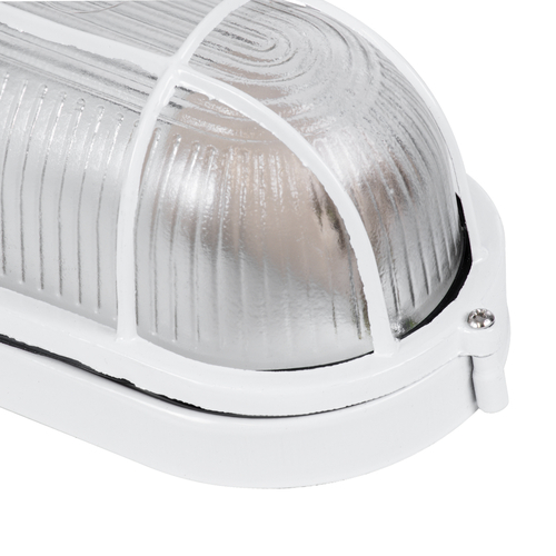 GloboStar® BOATLIGHT 61582 Vintage Industrial Φωτιστικό Τοίχου - Απλίκα - Καραβοχελώνα Εξωτερικού Χώρου Μονόφωτο 1 x E27 AC220-240V Αδιάβροχο IP65 - Σώμα Αλουμινίου & Tempered Glass - Μ21 x Π10.4 x Υ9cm - Λευκό - Οβάλ - 5 Years Warranty