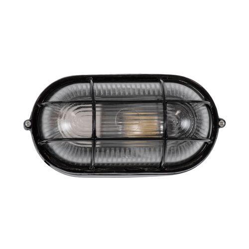 GloboStar® BOATLIGHT 61583 Vintage Industrial Φωτιστικό Τοίχου - Απλίκα - Καραβοχελώνα Εξωτερικού Χώρου Μονόφωτο 1 x E27 AC220-240V Αδιάβροχο IP65 - Σώμα Αλουμινίου & Tempered Glass - Μ21 x Π10.4 x Υ9cm - Μαύρο - Οβάλ - 5 Years Warranty
